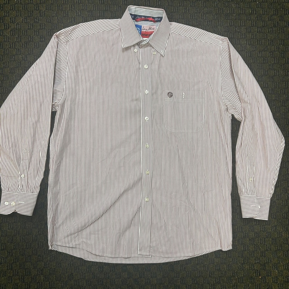 Wrangler George Strait Cowboy Cut Mens Brown White Striped Western Shirt L